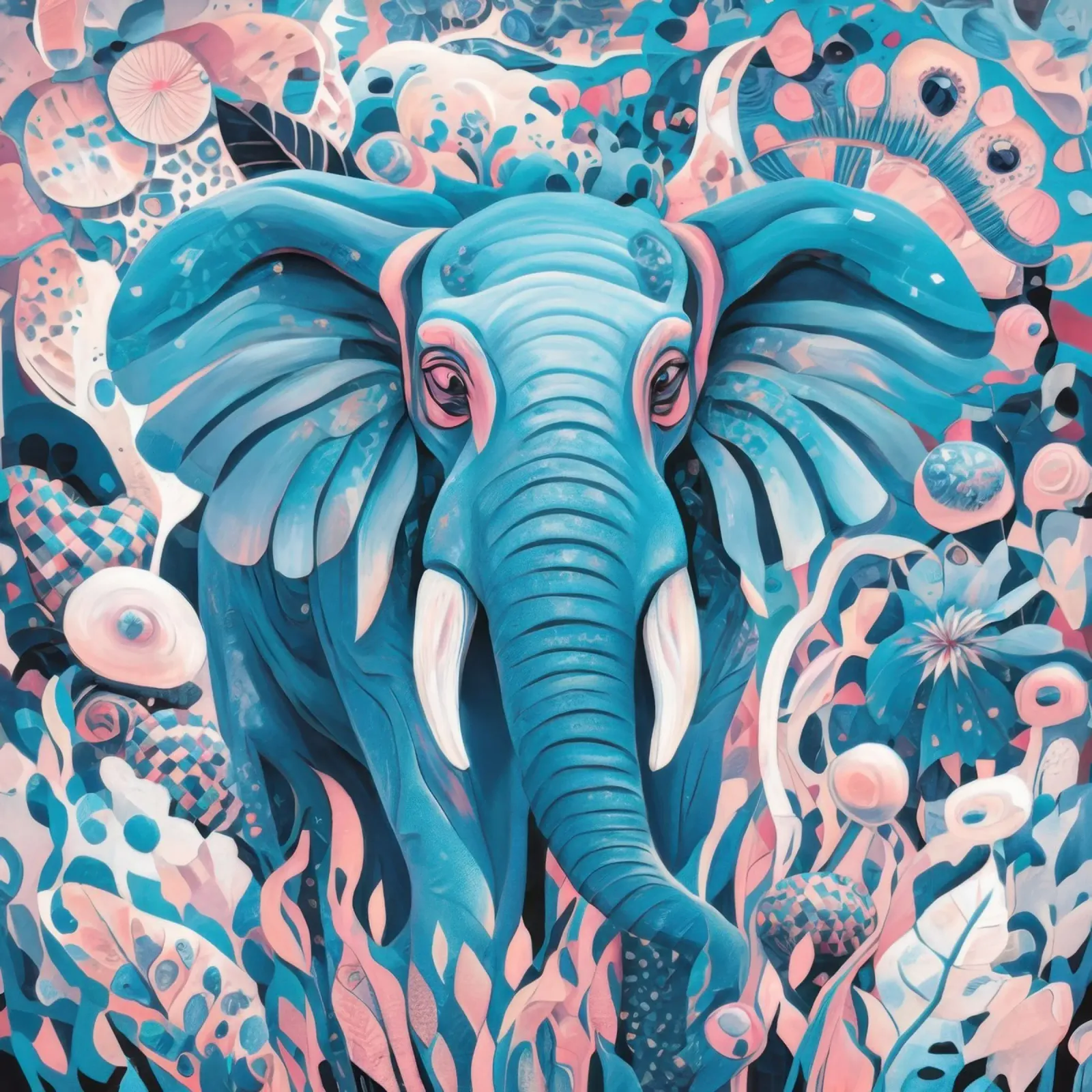 Cerulean Elephant Bloom canvas with Floater frame by Wish Studio