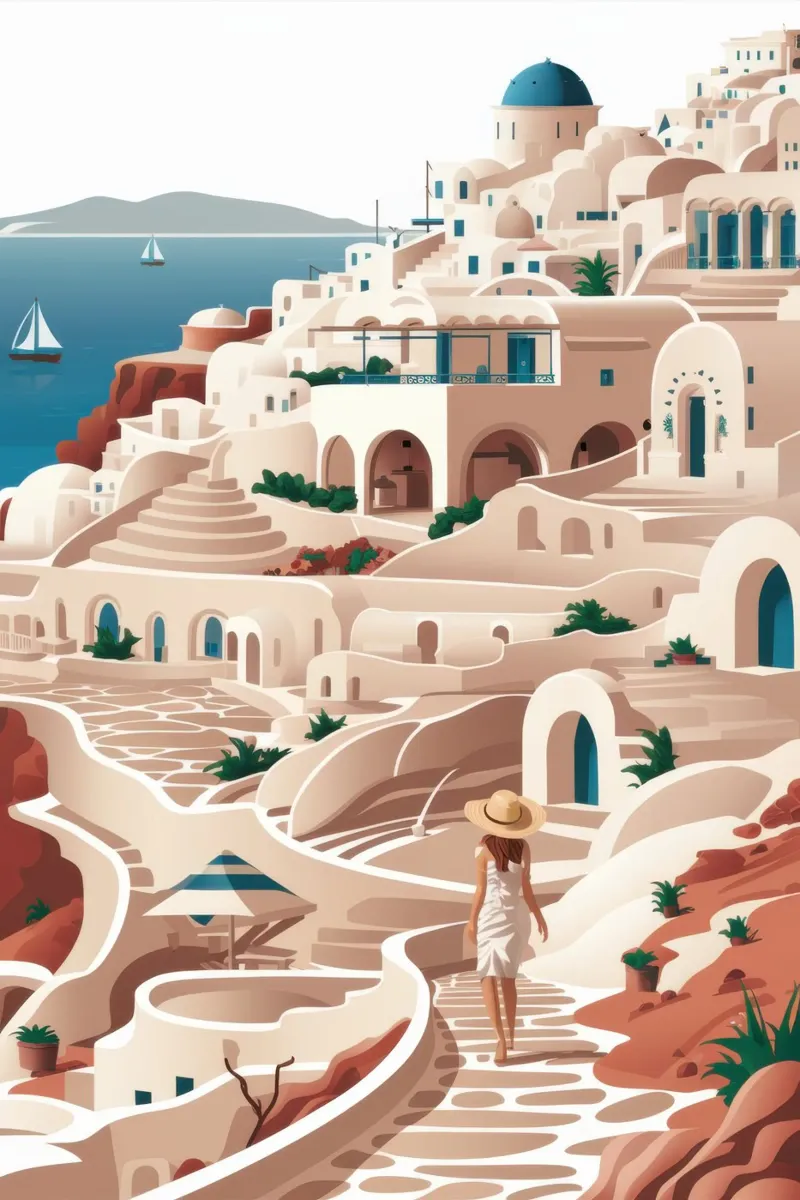 Winding Santorini Path canvas with Floater frame by Wish Studio