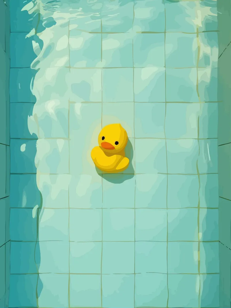 Duck drowns in swimming pool Poster mit Kunststoffrahmen von Dumery Art