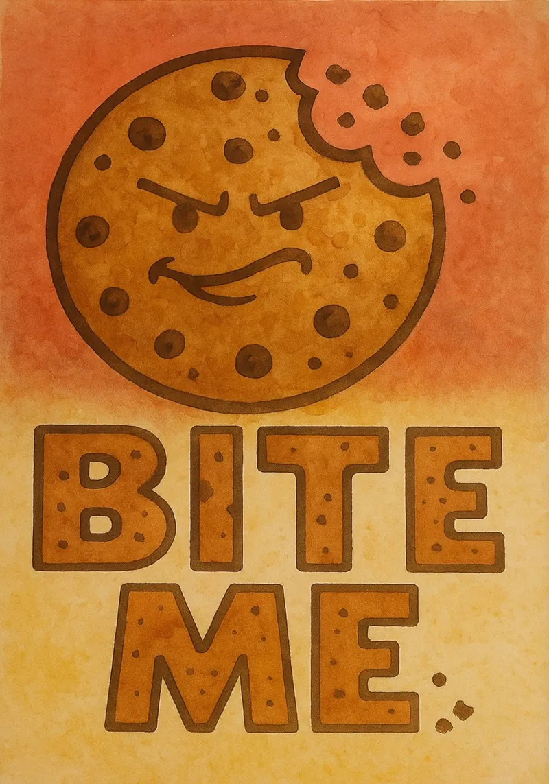 biscotti divertenti mi mordono poster con telaio in plastica da tanabaroo