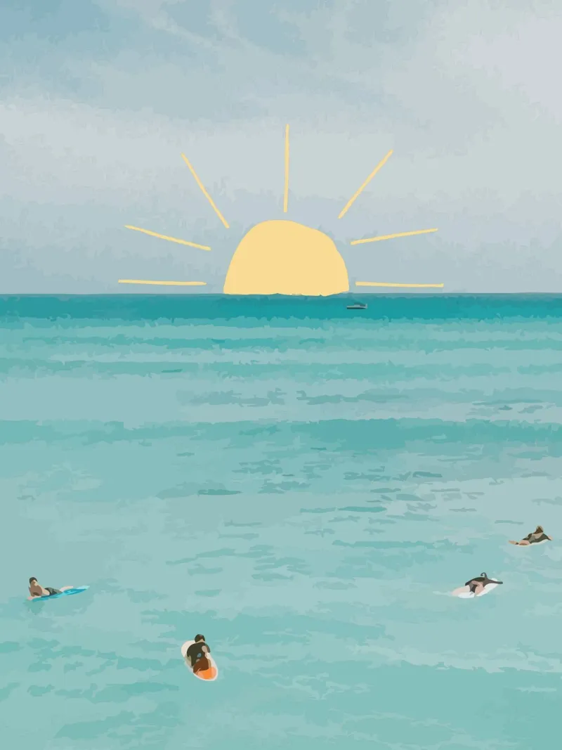 surfing on the beach canvas with Floater frame by Dumery Art