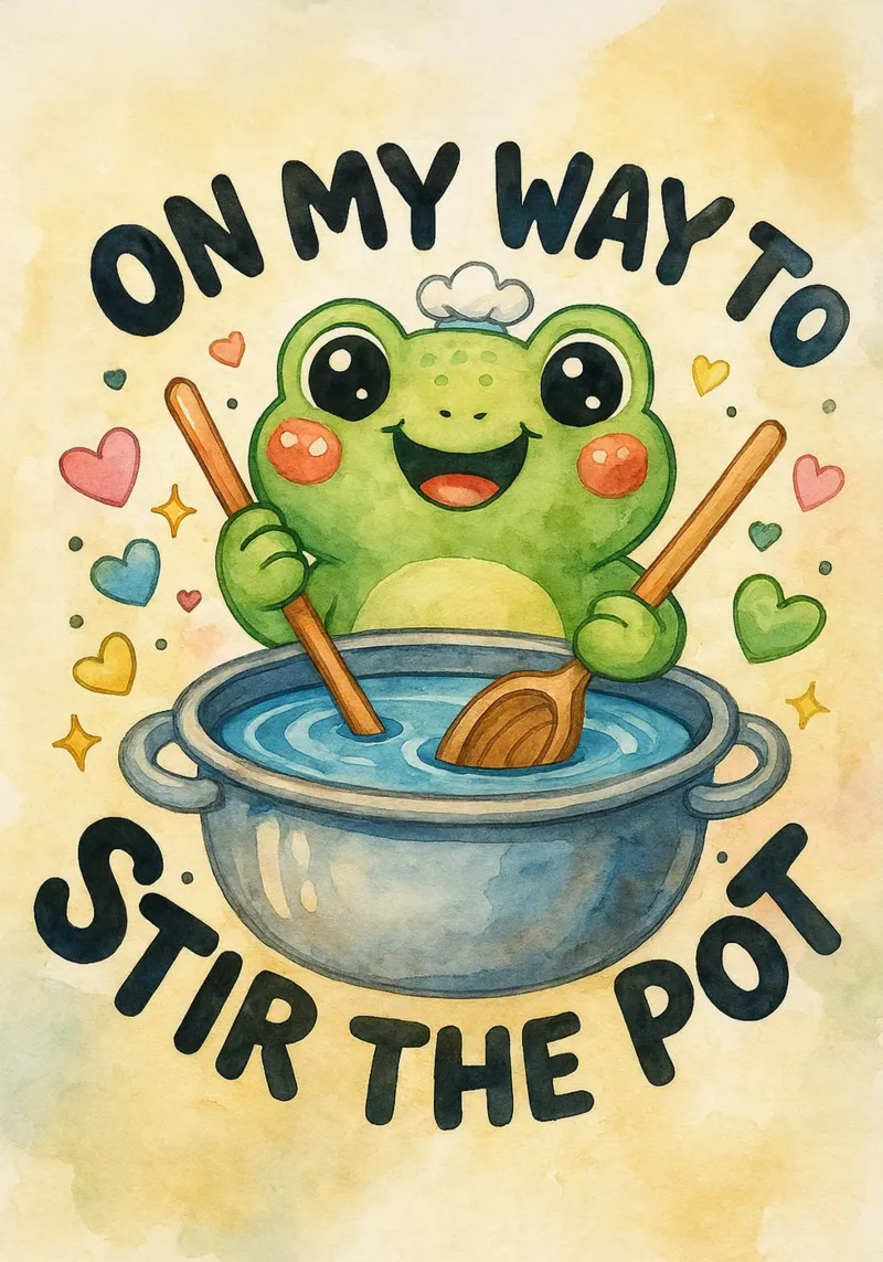 funny frog cheft on my way to stir the pot canvas with Floater frame by tanabaroo