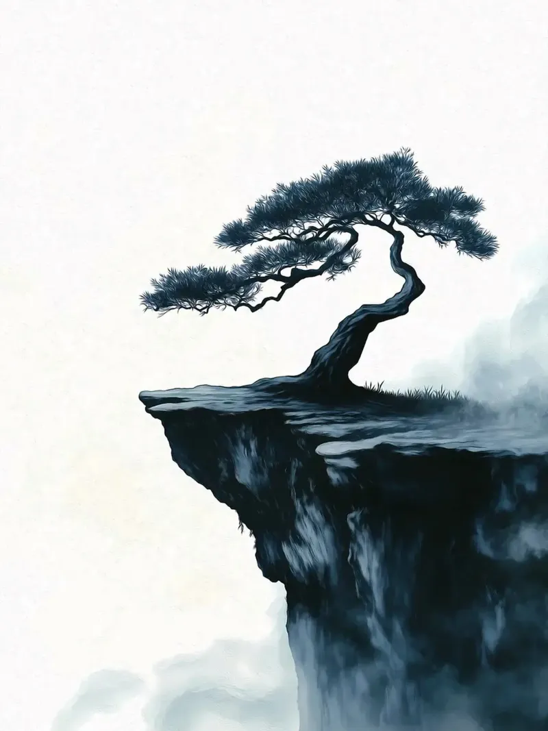 Lone Tree on Cliff canvas with Floater frame by Maria Maier