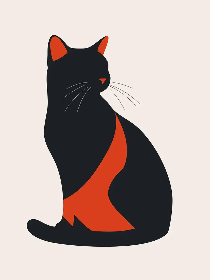 Minimalistisch zwart kattensilhouet met rode accenten Art canvas met Baklijst van Hannah Meyer