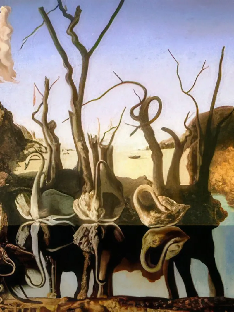 Cigni-Riflessi-Elefanti - salvador daly poster con telaio in plastica da Rayretr