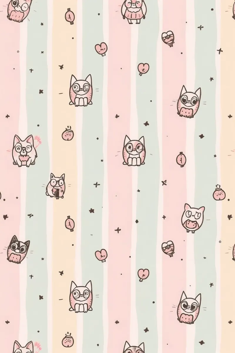 Gatti carini dei cartoni animati su sfondo a righe tela con Cornice a cassetta da DesignDoodle
