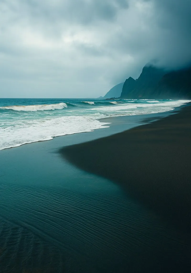 sabbia nera sulla spiaggia panorama della natura tela con Cornice a cassetta da chinerei