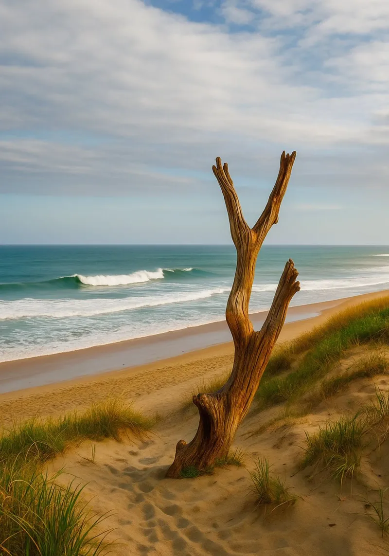 alberi secchi sulla spiaggia panorama naturale poster con telaio in legno da chinerei
