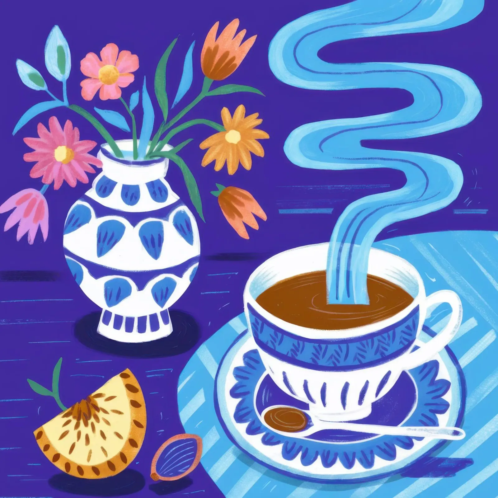 Steaming Coffee Serenade canvas with Floater frame by Enter Bloom