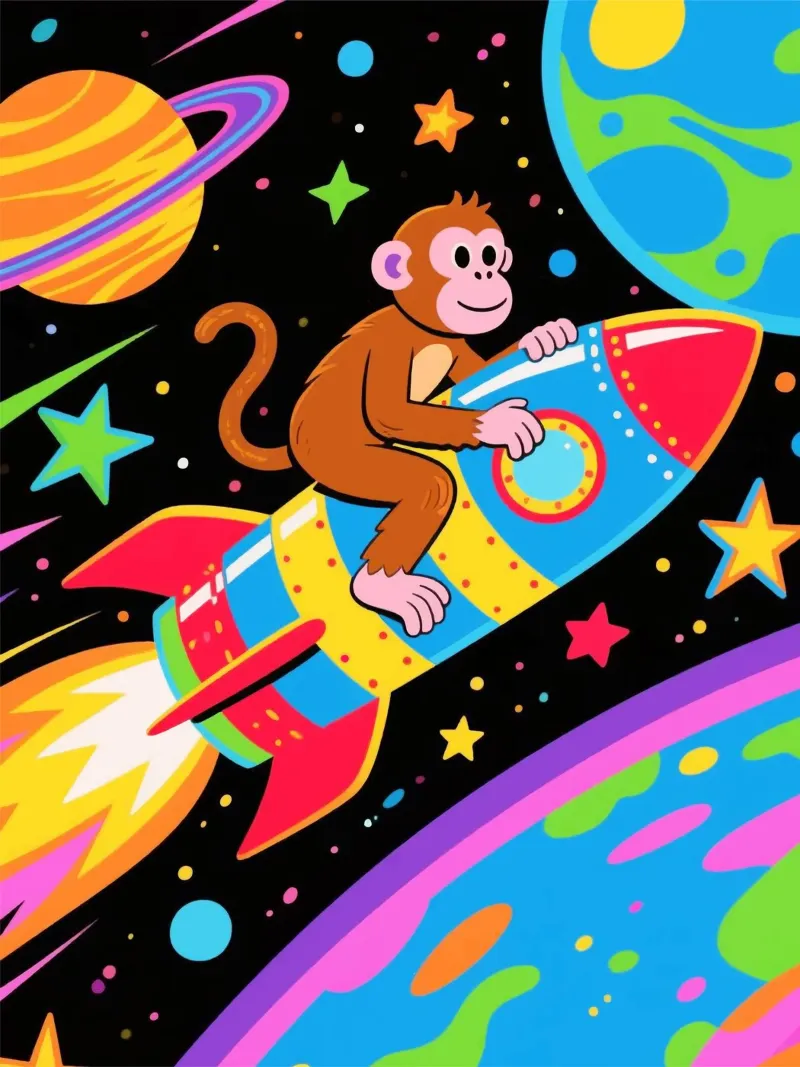 Funny Monkey Rocket canvas met Baklijst van knowledge