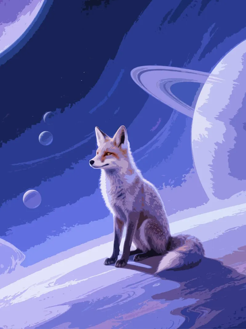 fox in the space poster con telaio in alluminio da knowledge