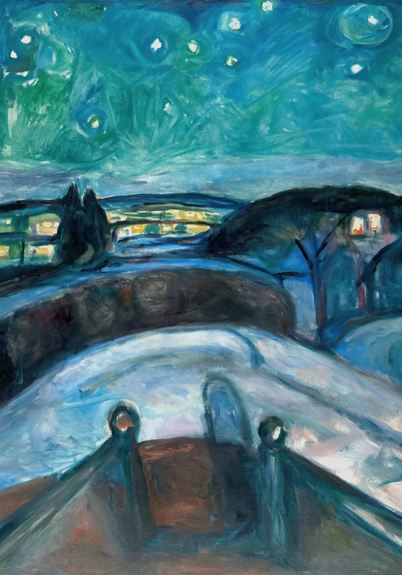La notte stellata di Edvard Munch poster con telaio in legno da Slowlylow