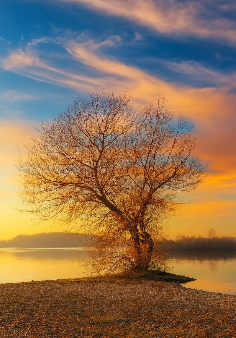dry trees on the edge of the lake nature panorama poster by chinerei
