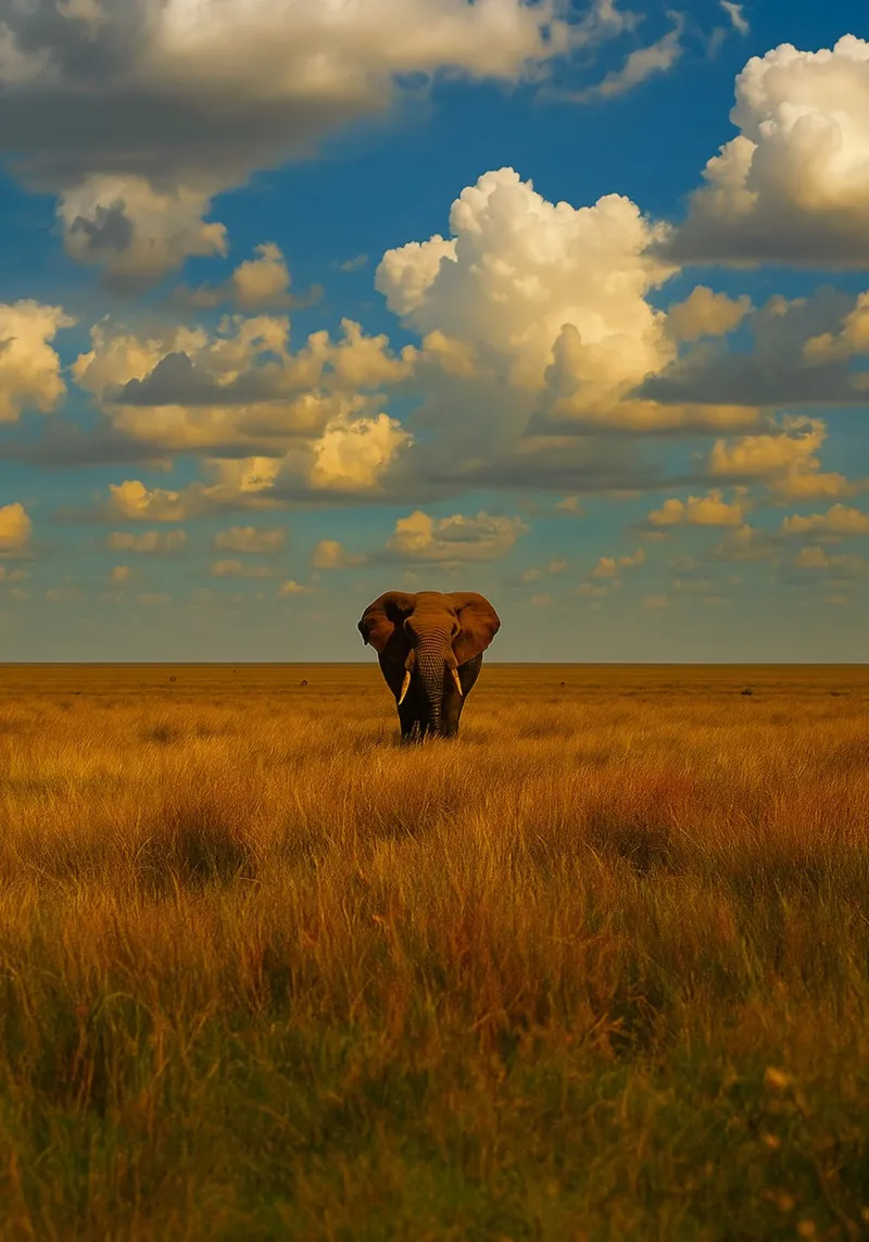 elephant in the grassland nature panorama canvas with Floater frame by chinerei