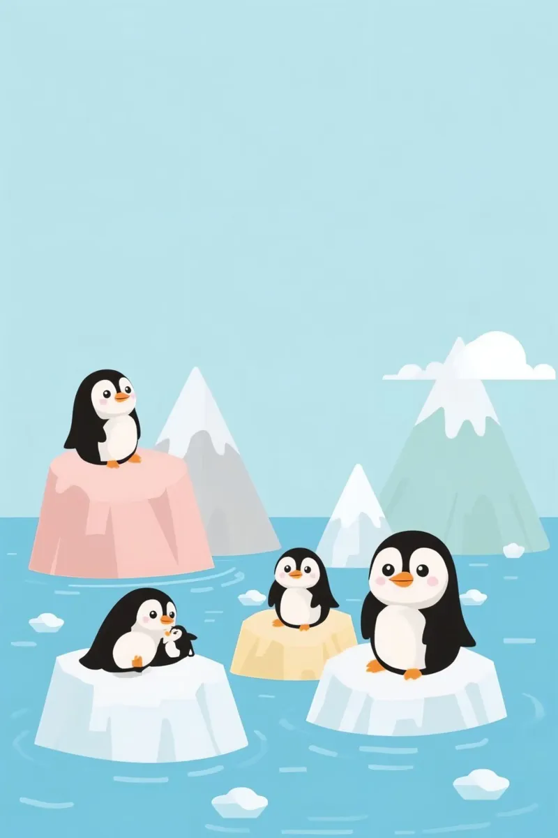 Carini i pinguini dei cartoni animati sui ghiacci nell'oceano tela con Cornice a cassetta da DesignDoodle