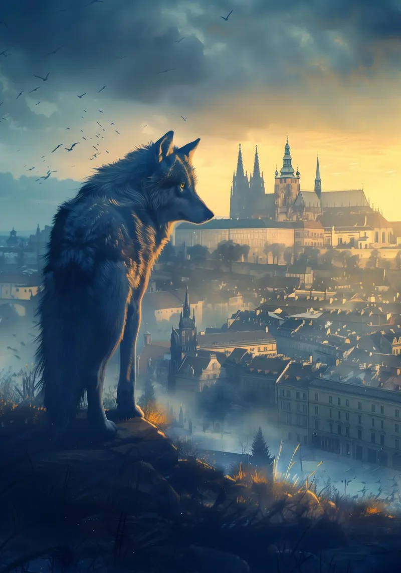 Lupo di Praga arte mistica e fantasy tela con Cornice a cassetta da WILD ART
