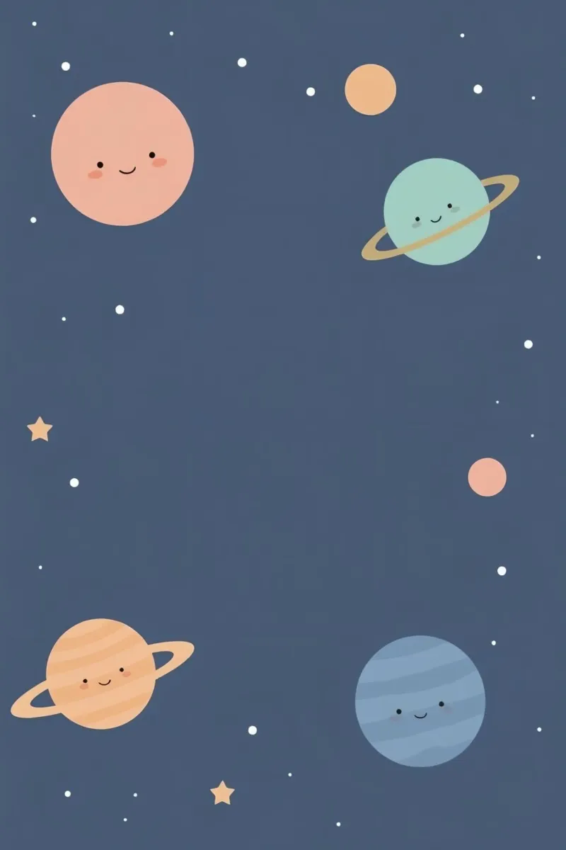 Cartoon planeten en sterren op donkerblauwe achtergrond canvas met Baklijst van DesignDoodle