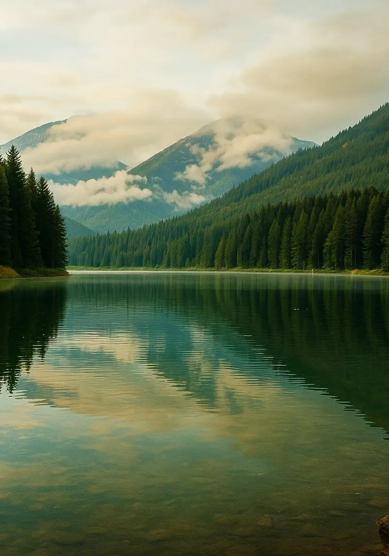 natuurpanorama met uitzicht op meer canvas met Baklijst van chinerei