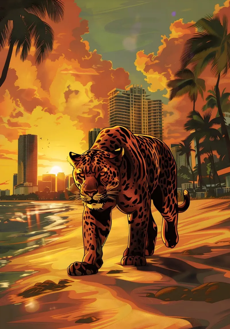 Miami Beach Puma arte mistica fantasy tela con Cornice a cassetta da WILD ART