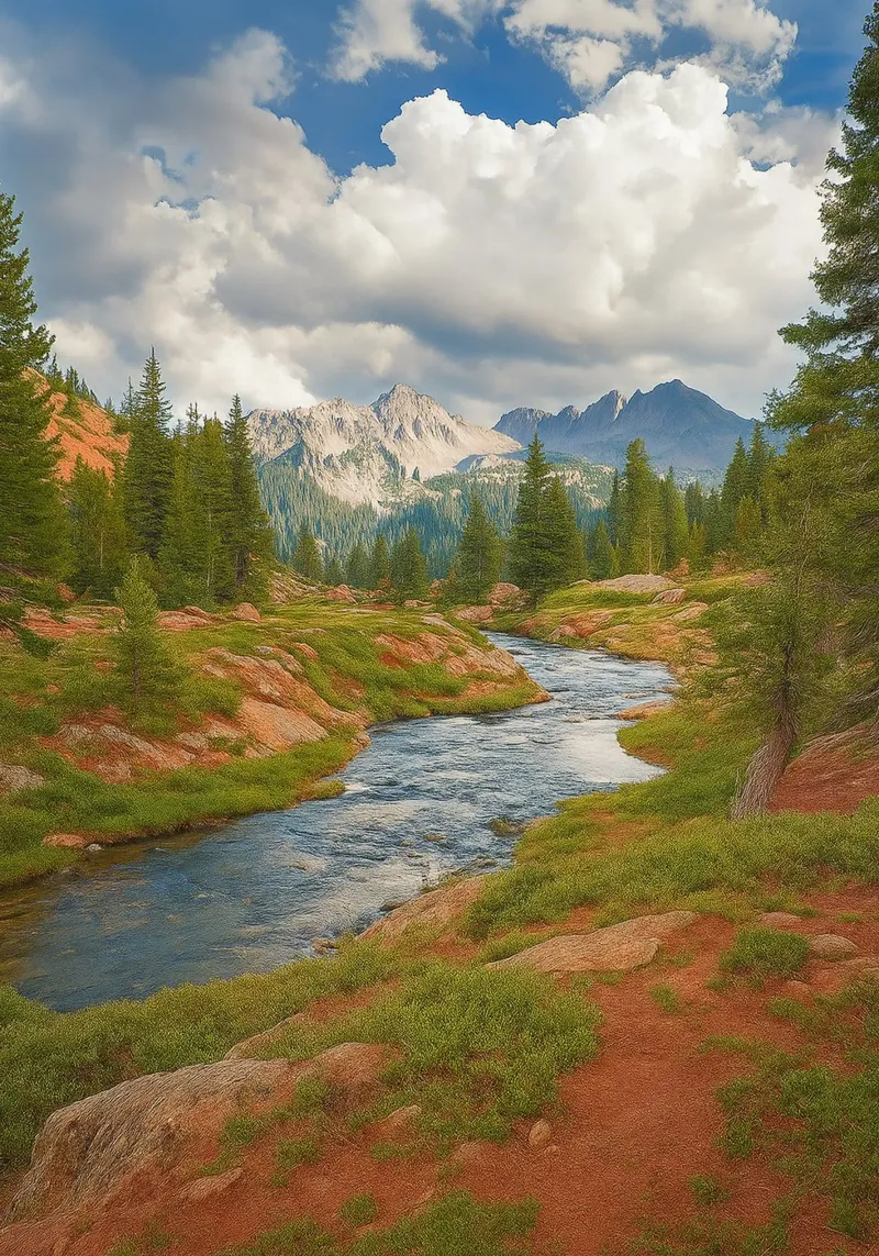 panorama della natura con vista sulle montagne e sul fiume poster con telaio in plastica da chinerei