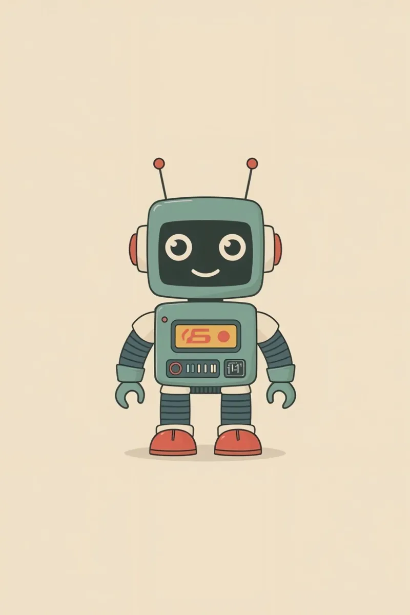 Niedliche Cartoon Roboter auf Beige Hintergrund Leinwand mit Schattenfugenrahmen von DesignDoodle