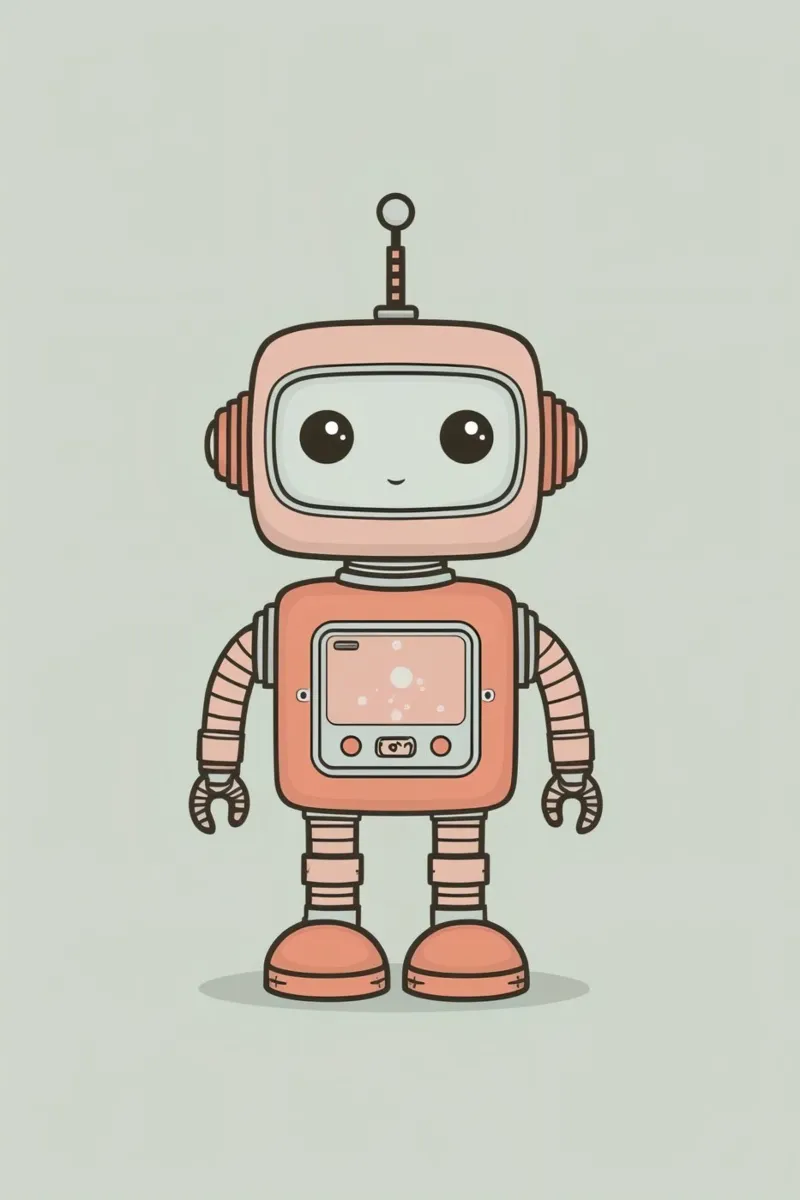 Robot carino dei cartoni animati poster con telaio in plastica da DesignDoodle