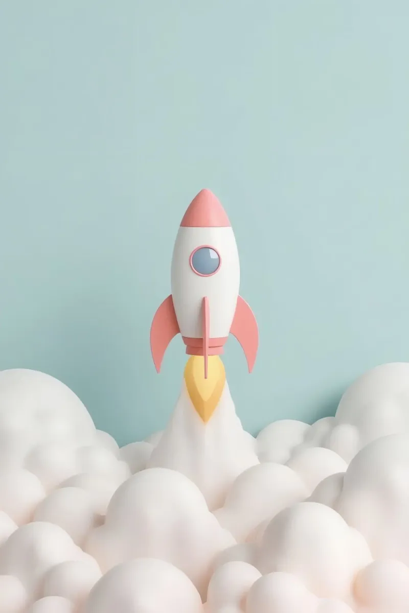 Lancement d'une fusée à travers des nuages blancs poster avec cadre en aluminium de DesignDoodle
