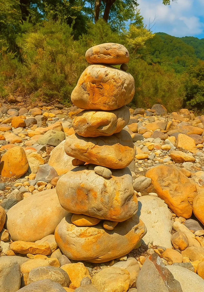 panorama della natura con accatastamento di rocce poster con telaio in alluminio da chinerei