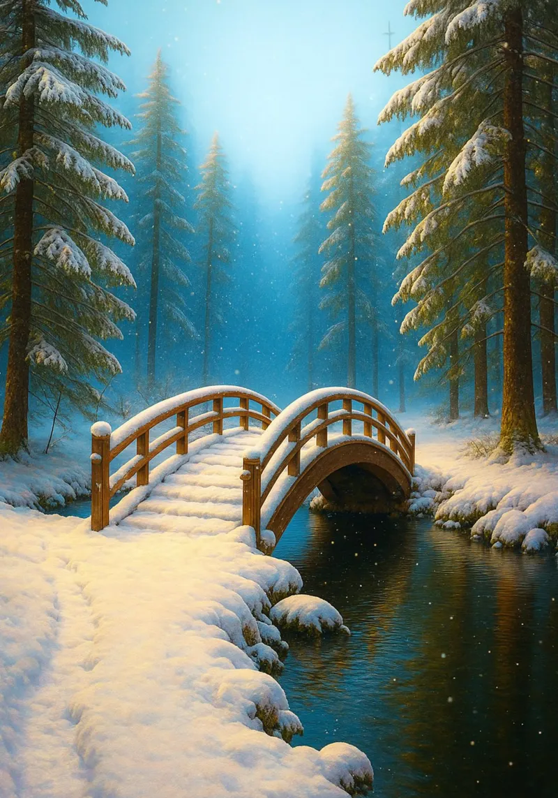 neve sul ponte di legno panorama della natura poster con telaio in plastica da chinerei