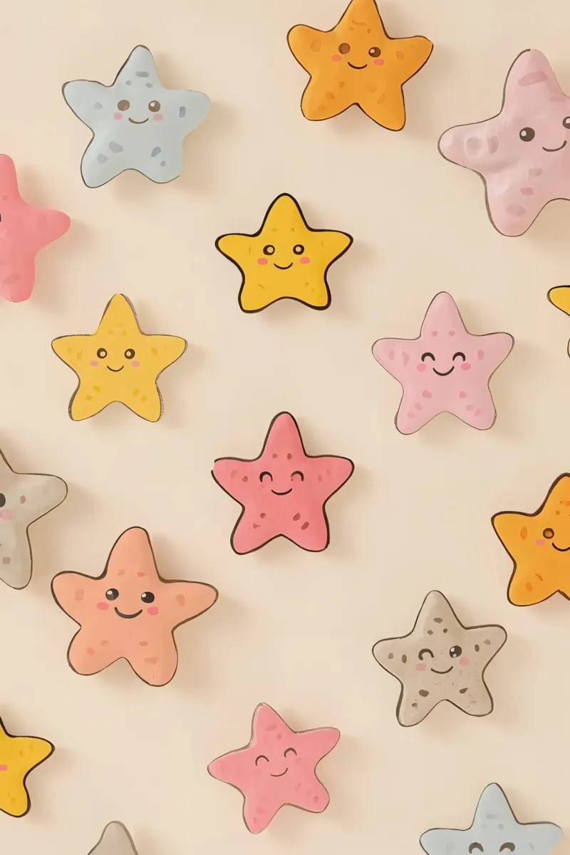 Simpática estrella de mar de dibujos animados con caras sobre fondo beige lienzo con Marco flotante de DesignDoodle