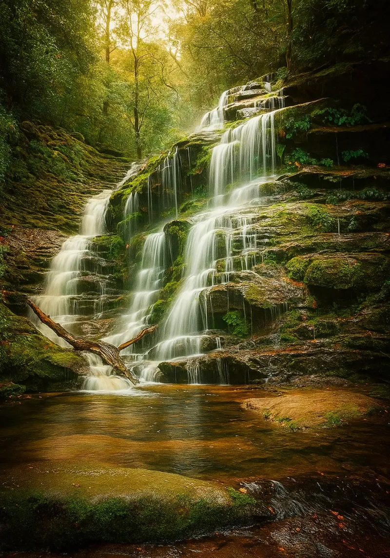 panorama naturale di una piccola cascata tela con Cornice a cassetta da chinerei