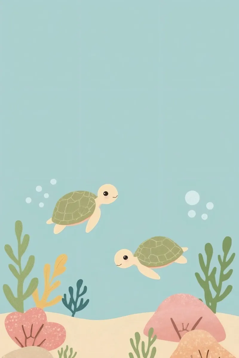 Tartarughe carine con corallo sul fondo dell'oceano poster con telaio in legno da DesignDoodle