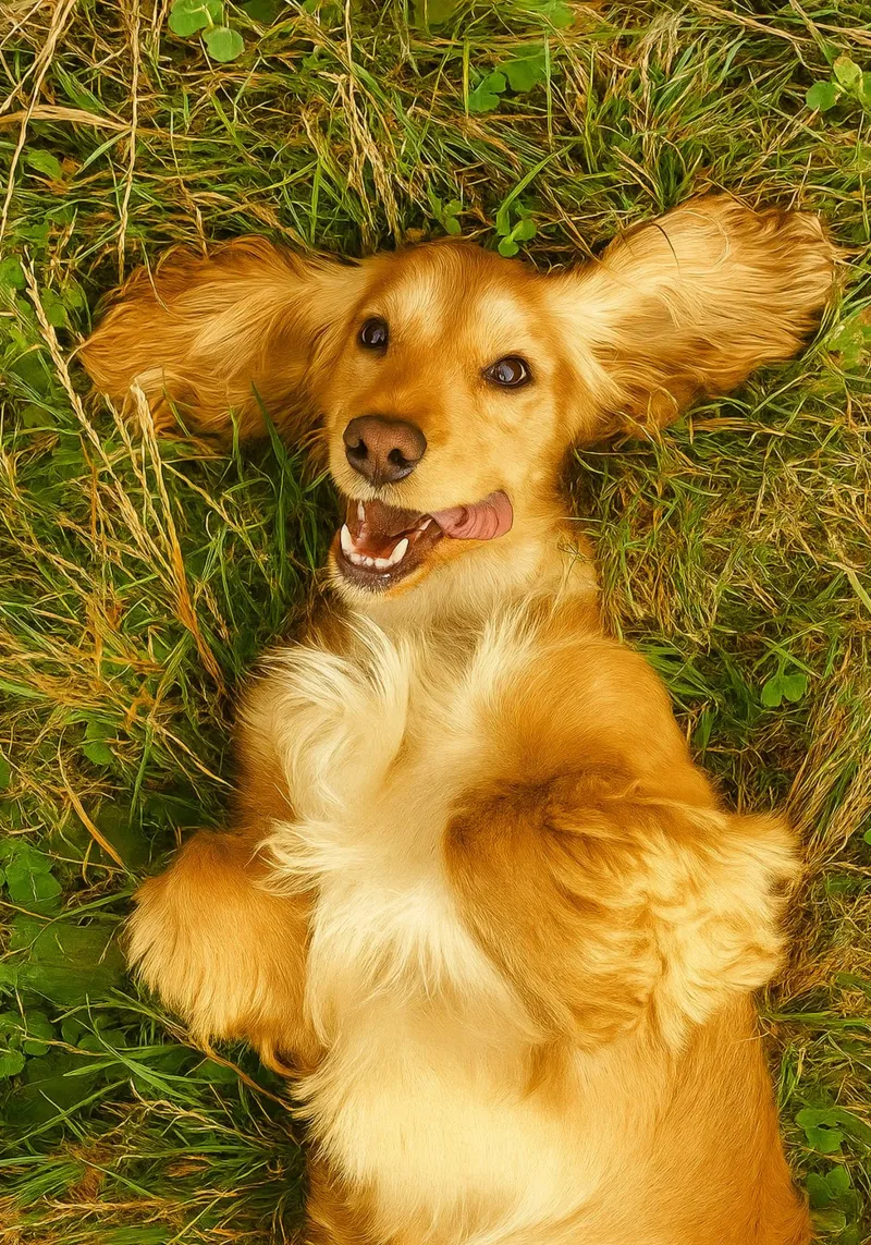 the dog rolled on the dry grass canvas with Floater frame by chinerei
