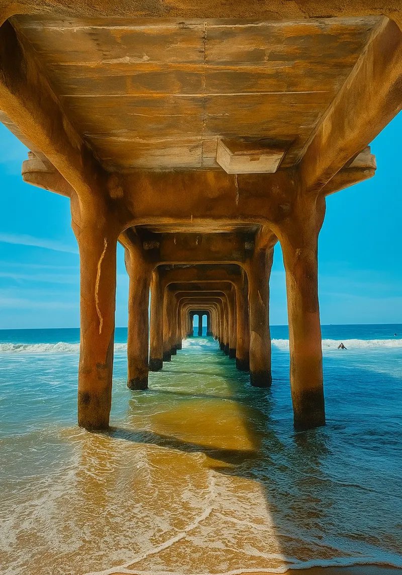 under the pier by the sea nature panorama canvas with Floater frame by chinerei