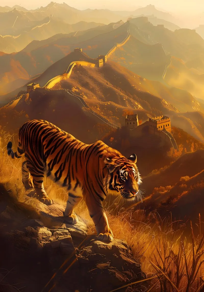 Tigre cinese da parete arte mistica e fantasy tela con Cornice a cassetta da WILD ART