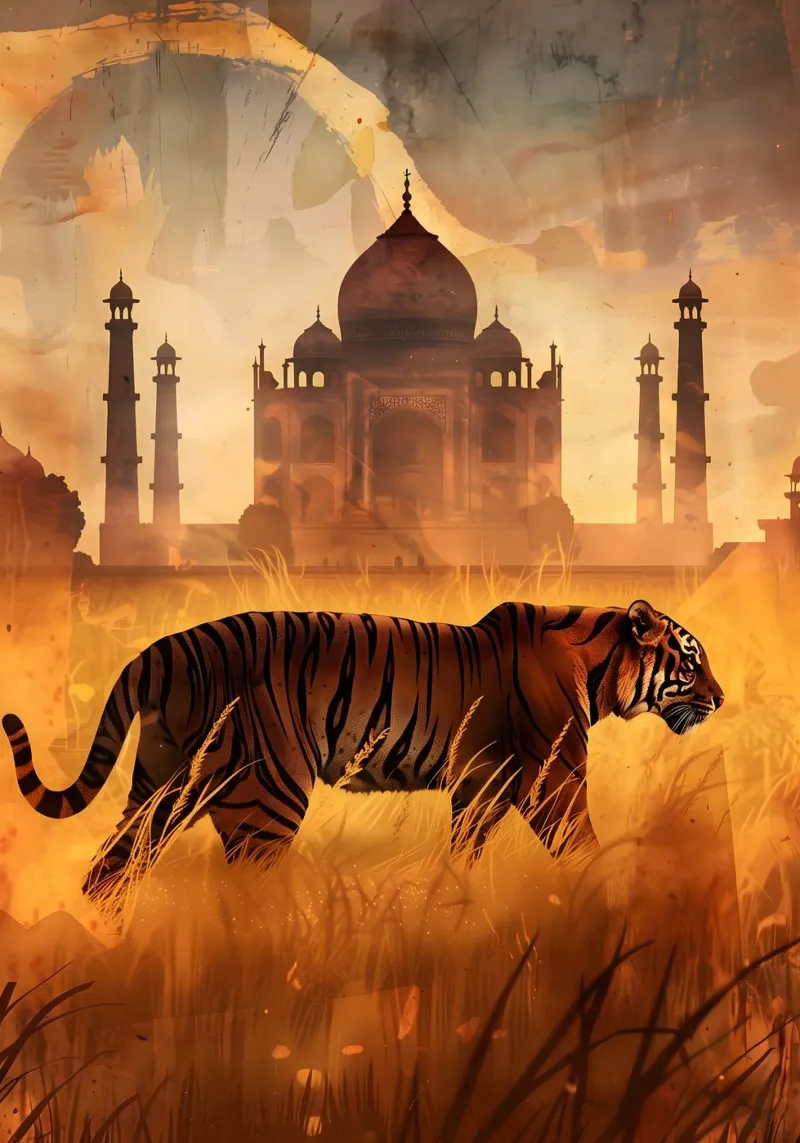 Taj Mahal Tiger mystical fantasy art canvas with Floater frame by WILD ART