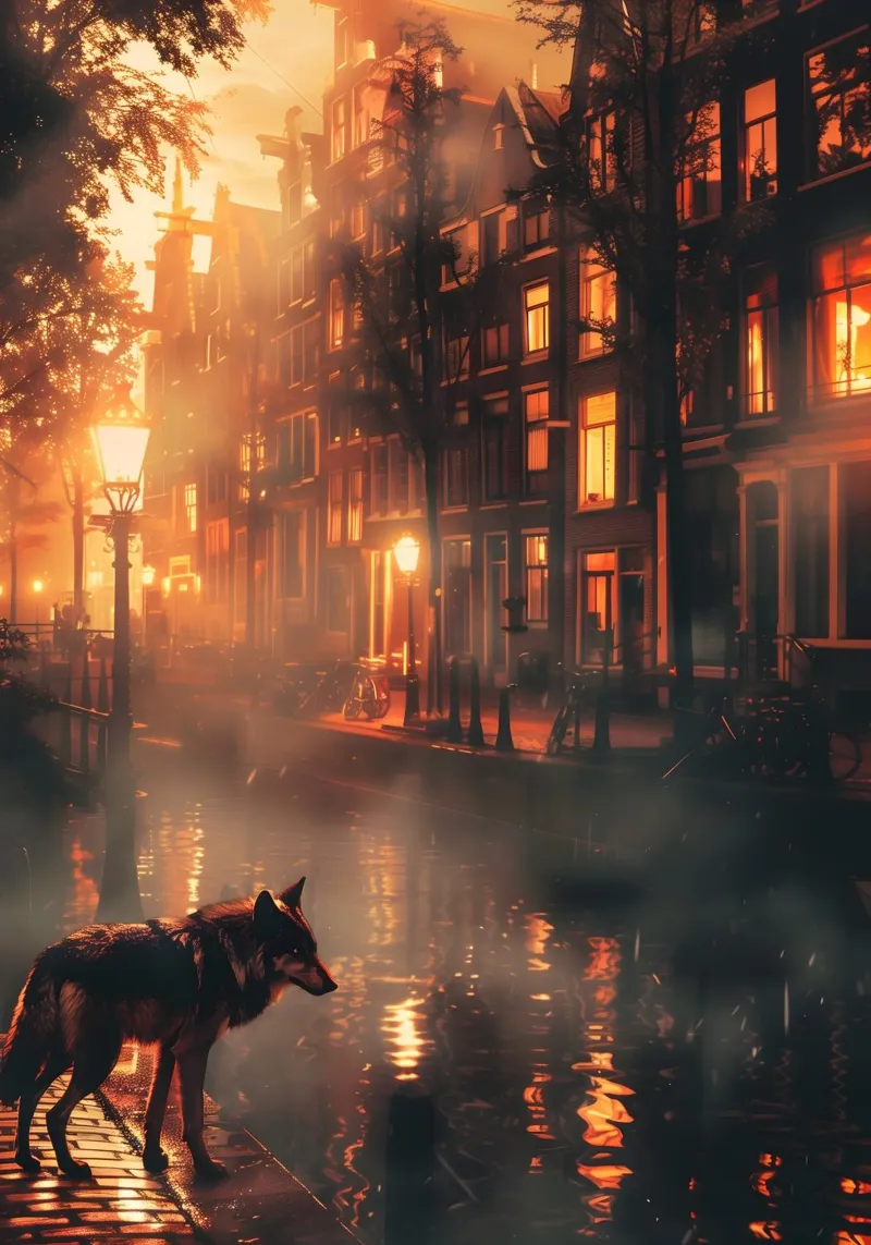 Lupo ad Amsterdam arte mistica e fantasy tela con Cornice a cassetta da WILD ART