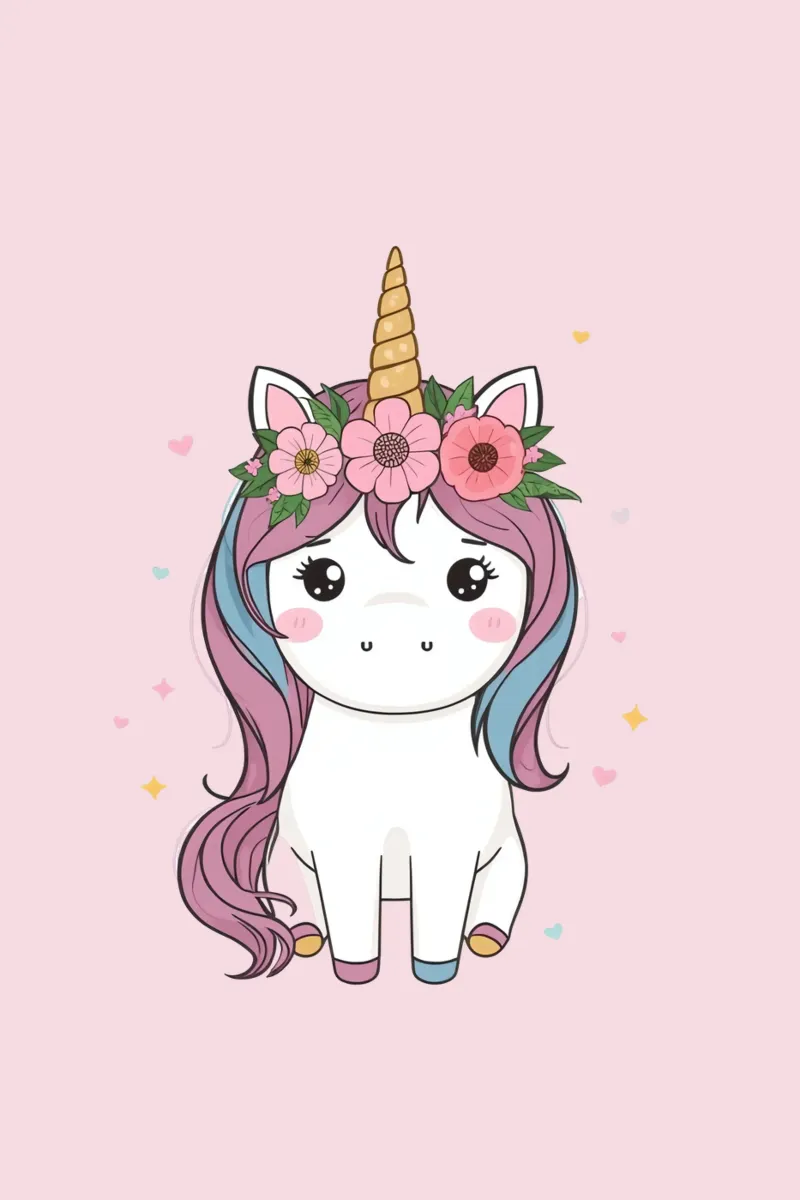 Cute Unicorn with Flower Crown , pink background canvas with Floater frame by DesignDoodle