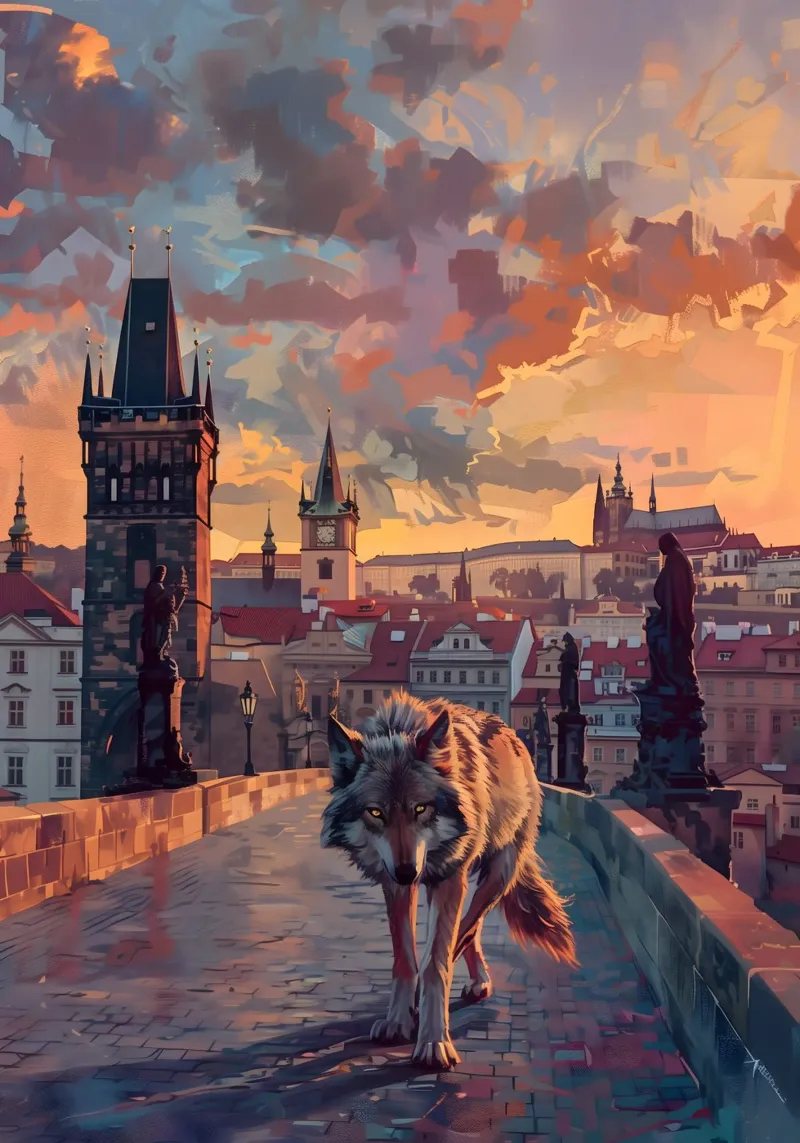 Lupo di Praga arte mistica fantasy tela con Cornice a cassetta da WILD ART