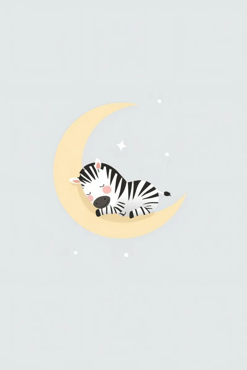 Carino il cartone animato Zebra che dorme sulla mezzaluna poster con telaio in plastica da DesignDoodle
