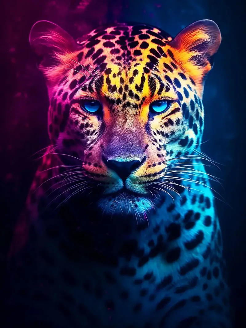 Neon Dieren Jaguar canvas met Baklijst van Leonard R Sadler