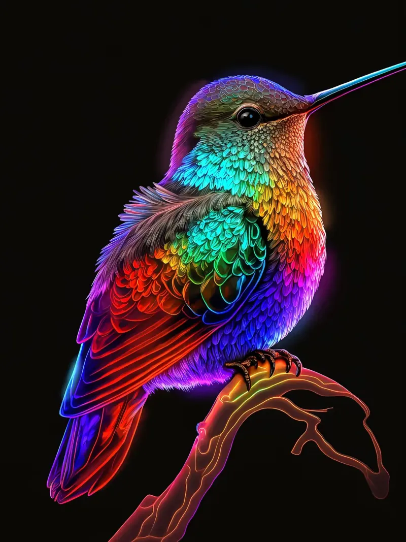 Neon Hummingbird canvas with Floater frame by Leonard R Sadler