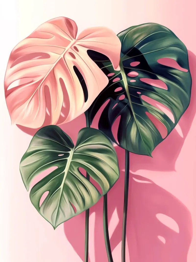 Foglie di Monstera rosa e verde poster da Fletcher M Henry