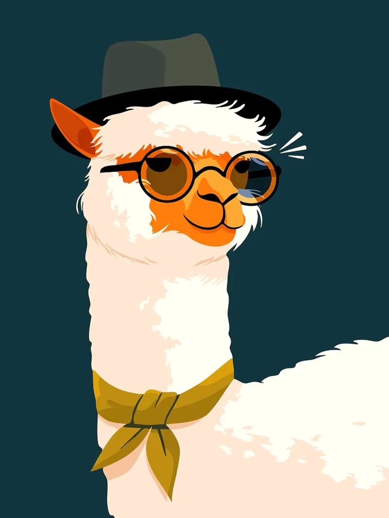 Hipster alpaca met Fedora Schattig Grappig Minimalistisch Kunst Illustr canvas met Baklijst van Leon B Feierabend