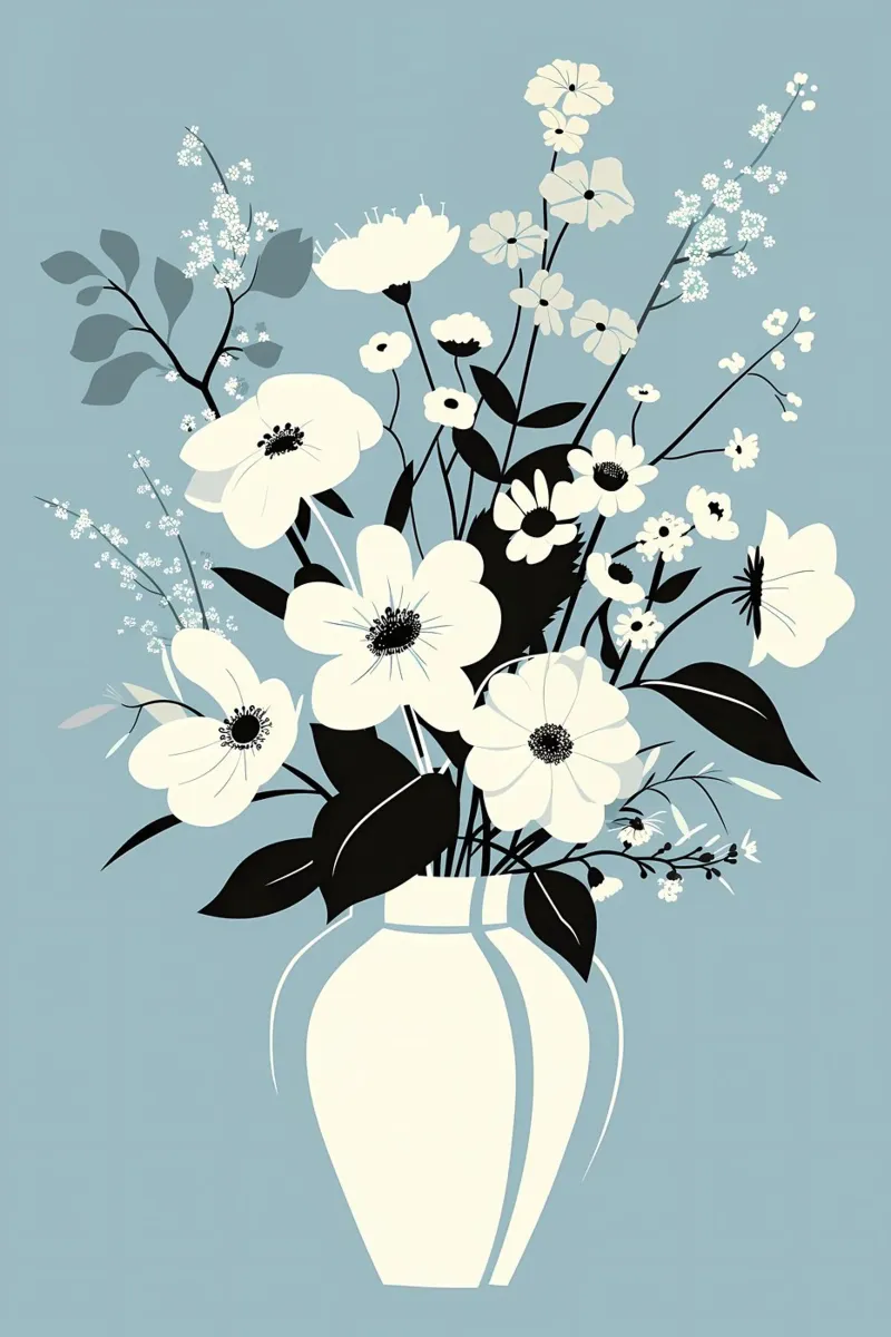 Elegant wit boeket canvas met Baklijst van Jose