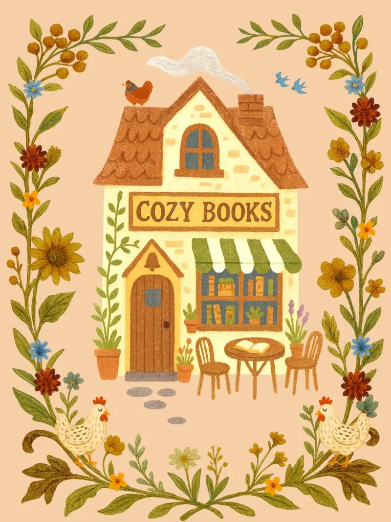Illustrazione della libreria Cozy tela con Cornice a cassetta da Taika Tori Art