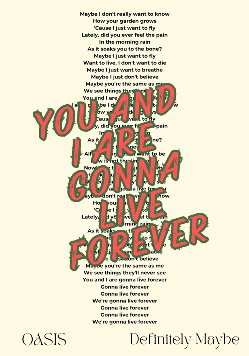 Oasis - Live Forever typography design poster da Proper job studio