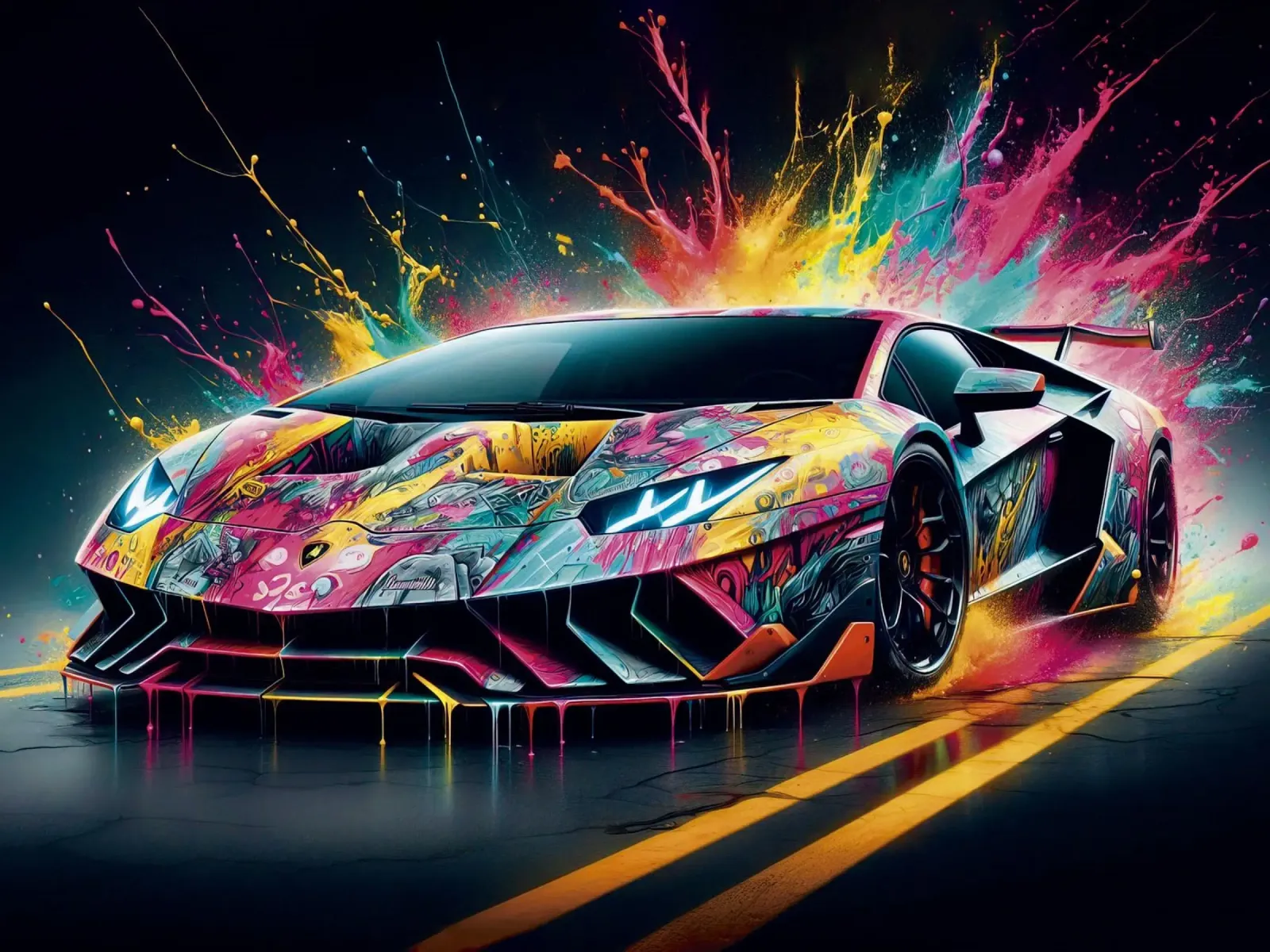 Aventador colorata con schizzi di vernice poster con telaio in plastica da 🥝 KIWI STORE