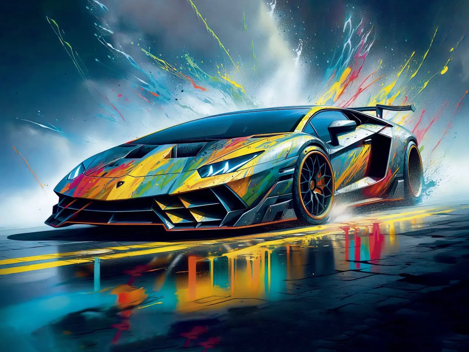 Aventador colorata su strada poster con telaio in plastica da 🥝 KIWI STORE