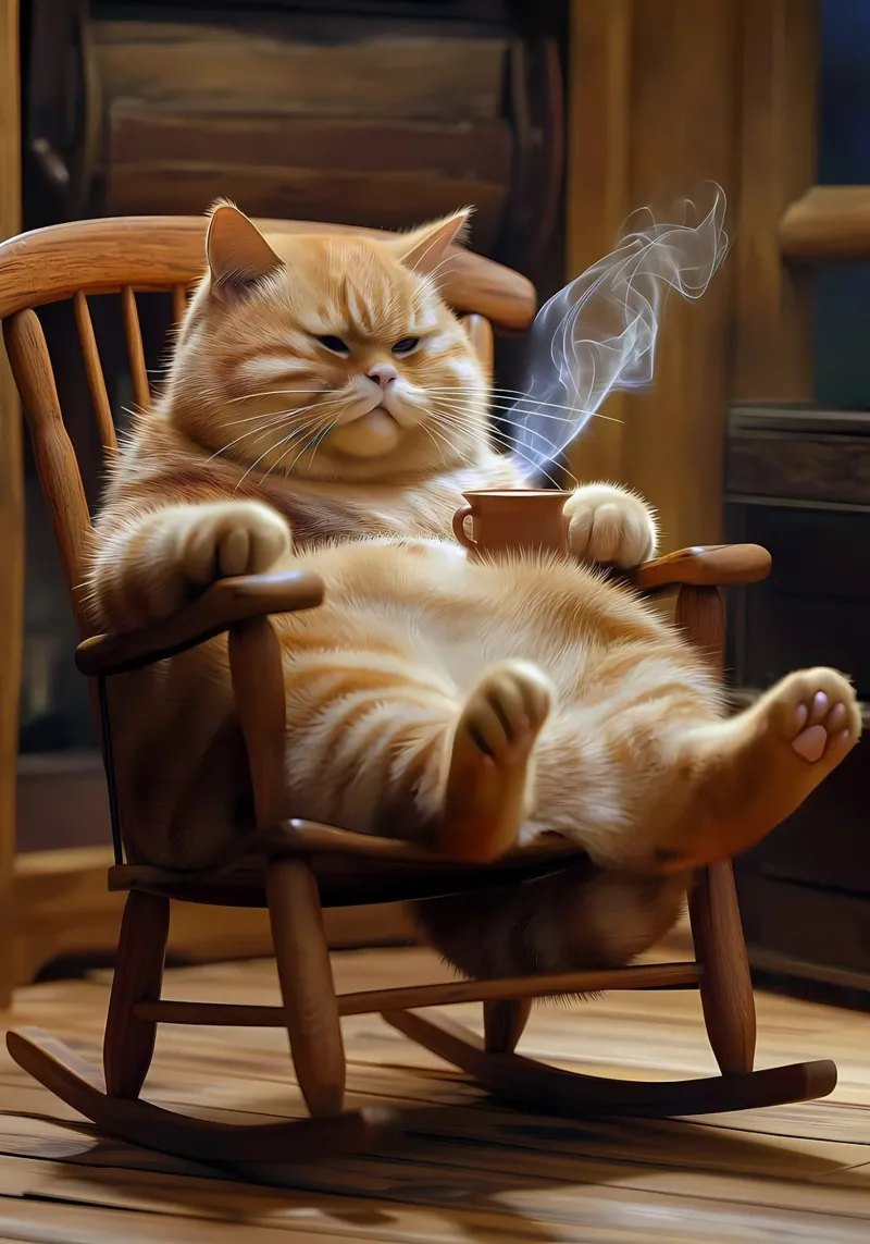 Gatto sulla sedia a dondolo poster con telaio in alluminio da Arjun